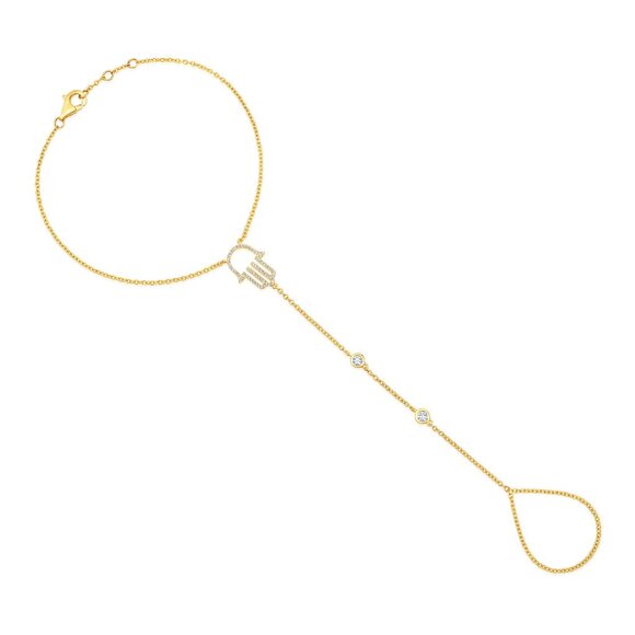 63 Diamonds Guardian Hamsa 14K Yellow Gold Hand Chain